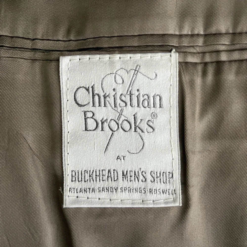 Christian Brooks Suit Mens 44R 37W Grey Herringbone Wool Blend Vintage 2-Button